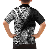 Hibiscus With Black Austronesian Tattoo Pattern Family Matching Off The Shoulder Long Sleeve Dress and Hawaiian Shirt - Polynesian Pride