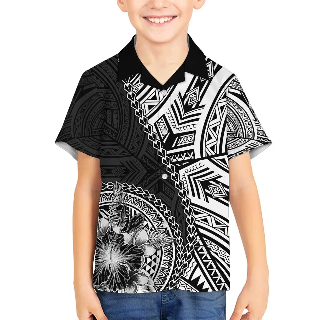 Hibiscus With Black Austronesian Tattoo Pattern Family Matching Summer Maxi Dress and Hawaiian Shirt - Polynesian Pride