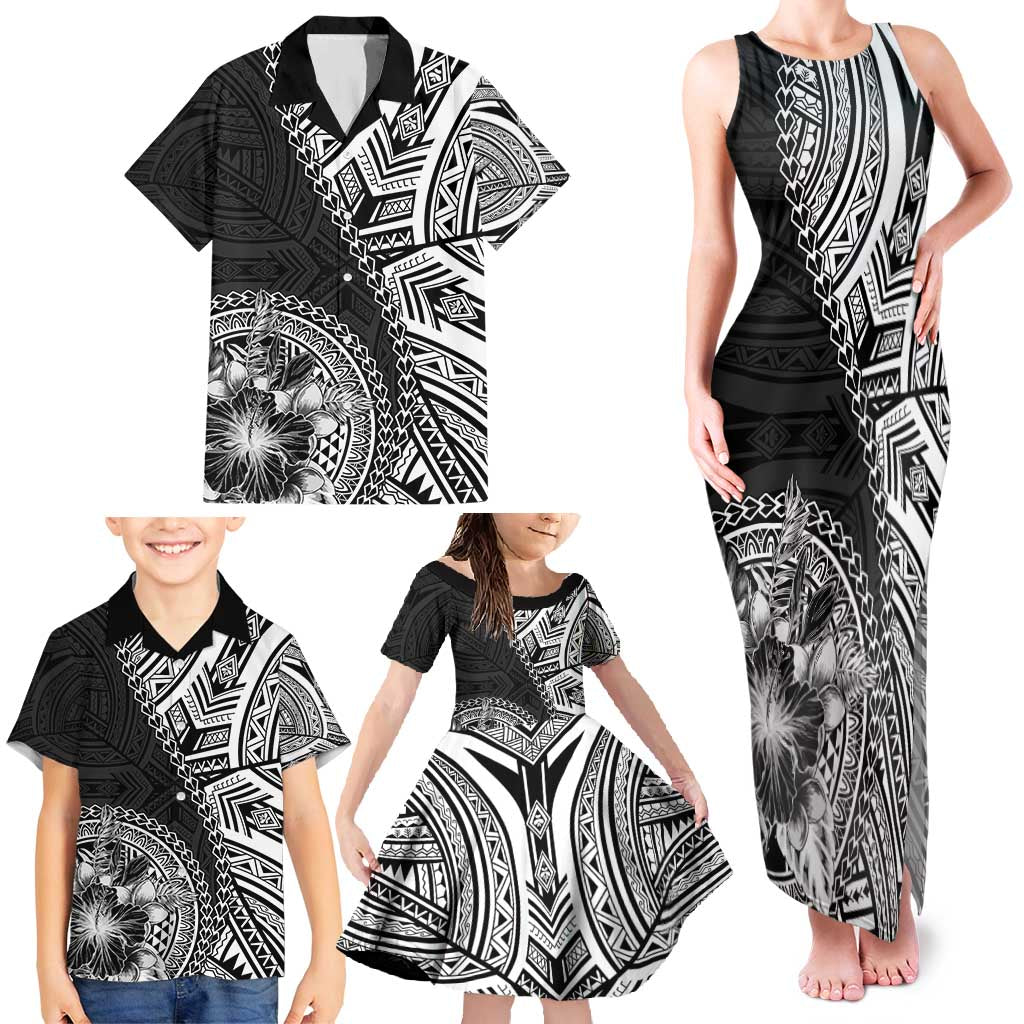 Hibiscus With Black Austronesian Tattoo Pattern Family Matching Tank Maxi Dress and Hawaiian Shirt LT05 - Polynesian Pride
