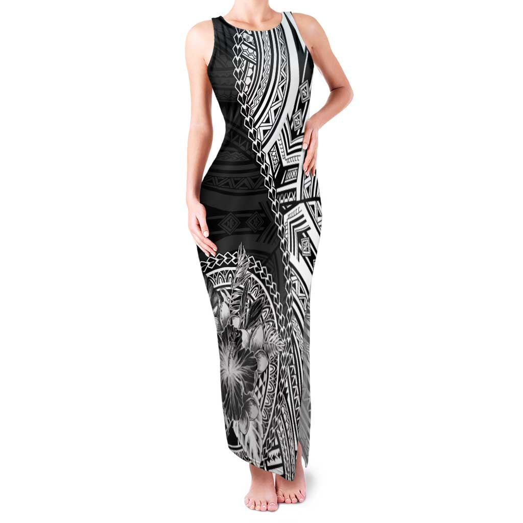Hibiscus With Black Austronesian Tattoo Pattern Family Matching Tank Maxi Dress and Hawaiian Shirt - Polynesian Pride