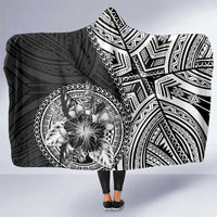 Hibiscus With Black Austronesian Tattoo Pattern Hooded Blanket - Polynesian Pride