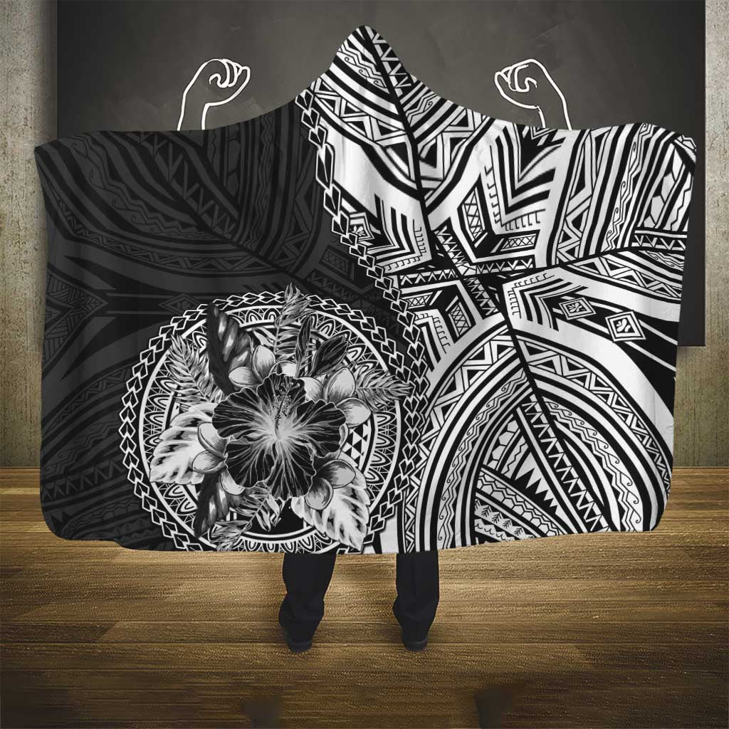 Hibiscus With Black Austronesian Tattoo Pattern Hooded Blanket - Polynesian Pride