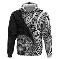 Hibiscus With Black Austronesian Tattoo Pattern Hoodie LT05 Pullover Hoodie Black - Polynesian Pride