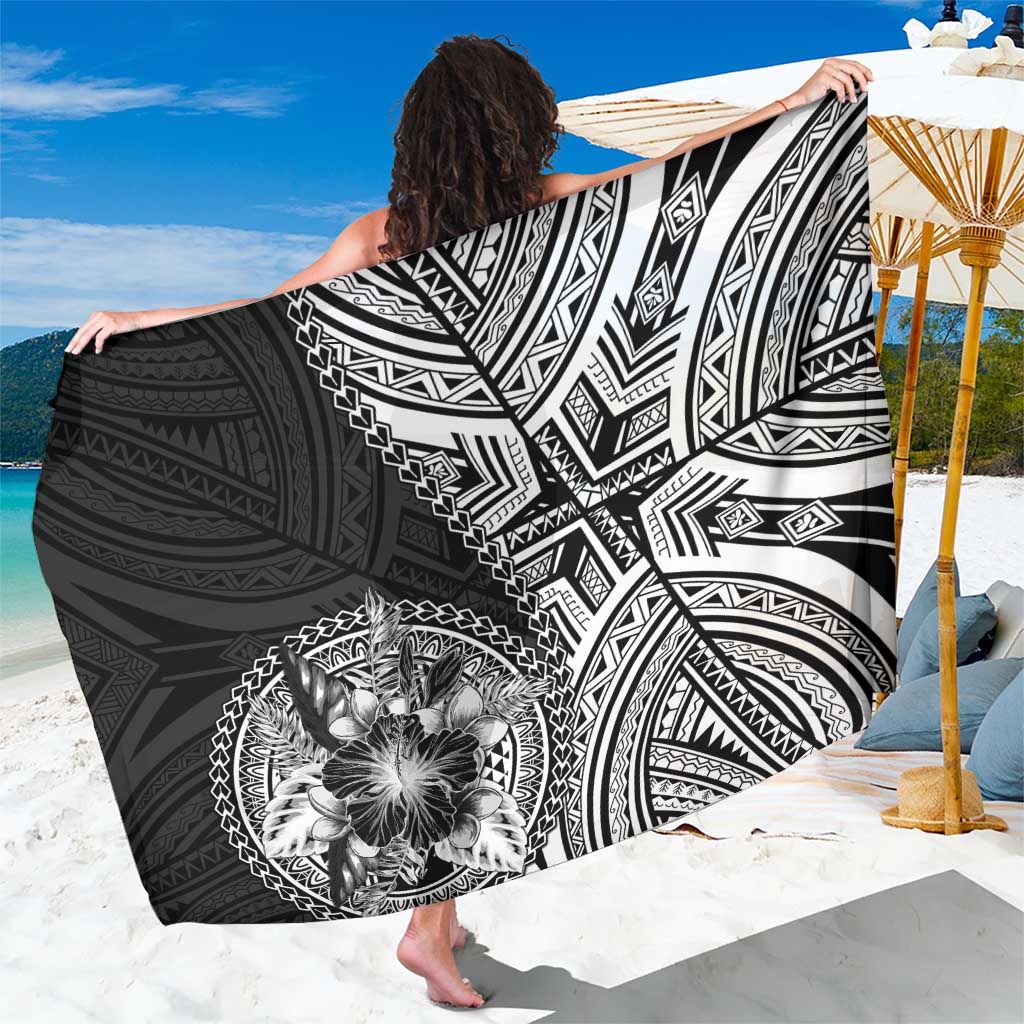 Hibiscus With Black Austronesian Tattoo Pattern Sarong - Polynesian Pride