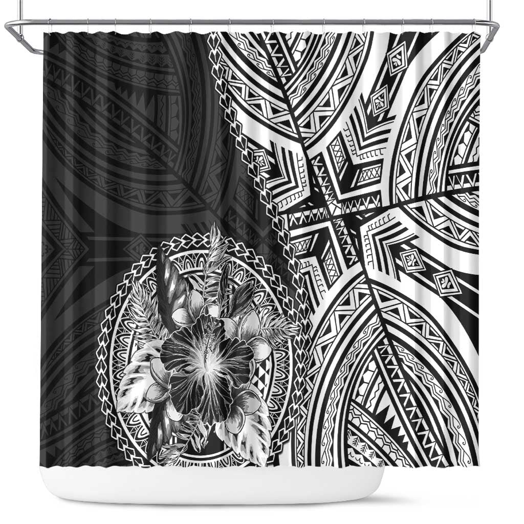 Hibiscus With Black Austronesian Tattoo Pattern Shower Curtain LT05 Black - Polynesian Pride