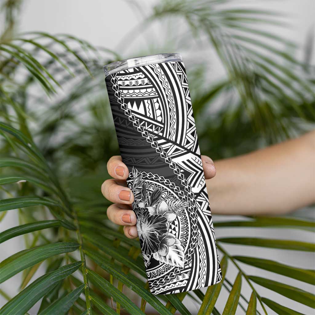 Hibiscus With Black Austronesian Tattoo Pattern Skinny Tumbler - Polynesian Pride