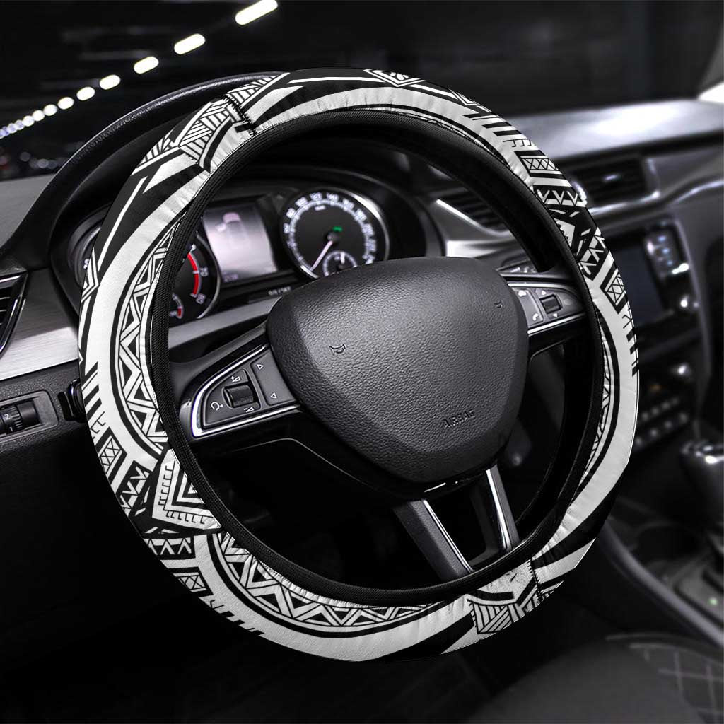 Hibiscus With Black Austronesian Tattoo Pattern Steering Wheel Cover - Polynesian Pride