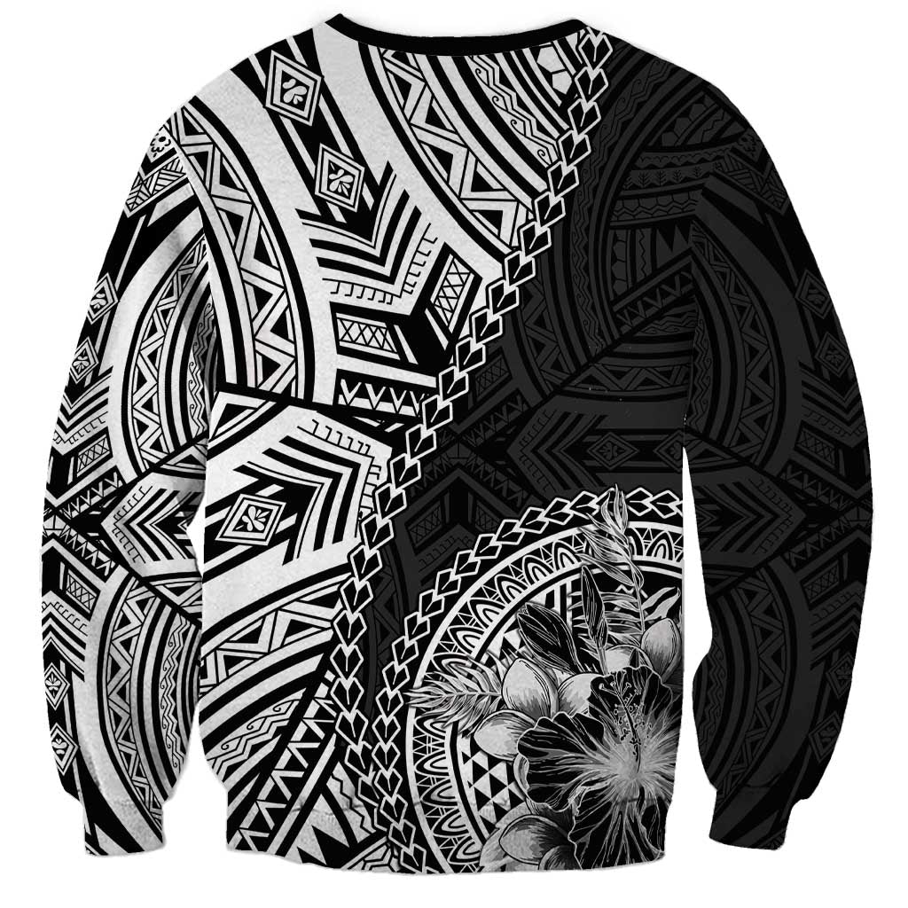 Hibiscus With Black Austronesian Tattoo Pattern Sweatshirt - Polynesian Pride