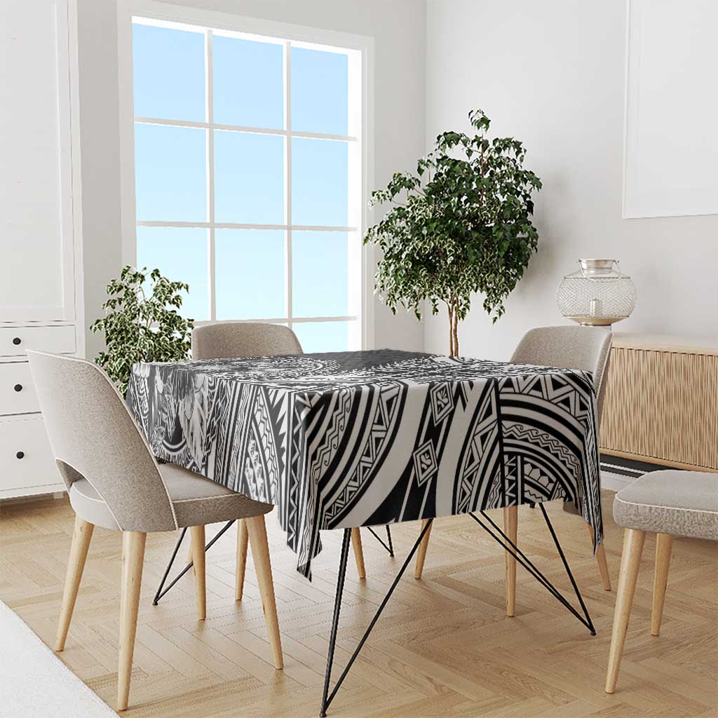 Hibiscus With Black Austronesian Tattoo Pattern Tablecloth - Polynesian Pride