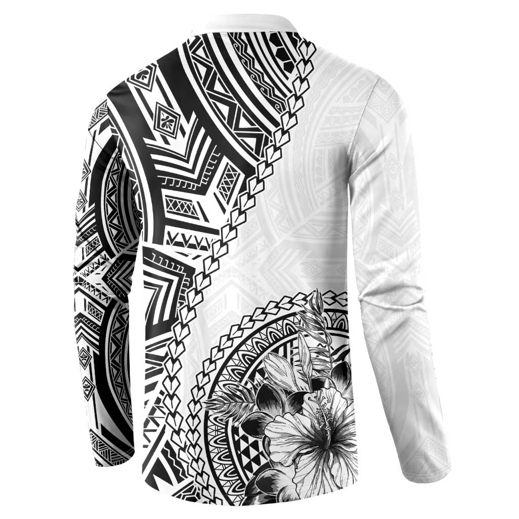 Hibiscus With White Austronesian Tattoo Pattern Button Sweatshirt - Polynesian Pride