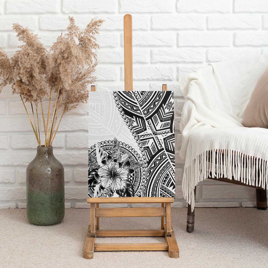 Hibiscus With White Austronesian Tattoo Pattern Canvas Wall Art - Polynesian Pride