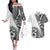 Hibiscus With White Austronesian Tattoo Pattern Couples Matching Off The Shoulder Long Sleeve Dress and Hawaiian Shirt - Polynesian Pride