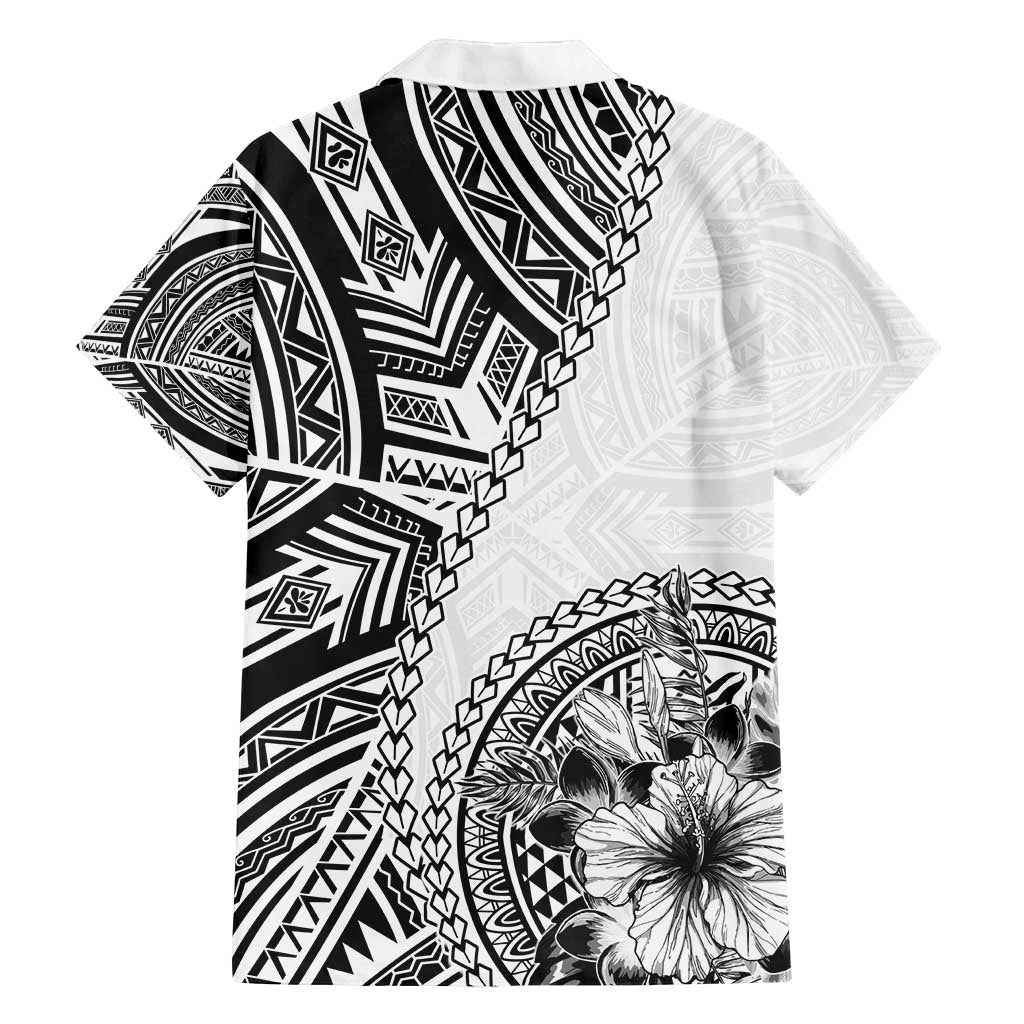 Hibiscus With White Austronesian Tattoo Pattern Family Matching Long Sleeve Bodycon Dress and Hawaiian Shirt - Polynesian Pride