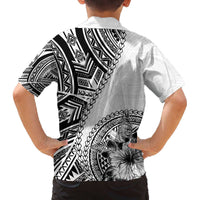 Hibiscus With White Austronesian Tattoo Pattern Family Matching Off The Shoulder Long Sleeve Dress and Hawaiian Shirt - Polynesian Pride