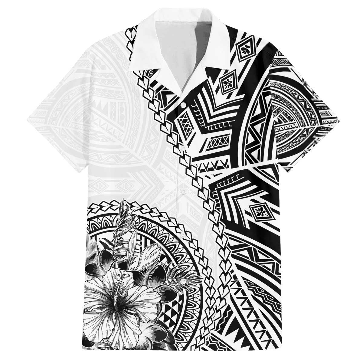 Hibiscus With White Austronesian Tattoo Pattern Family Matching Off The Shoulder Long Sleeve Dress and Hawaiian Shirt - Polynesian Pride