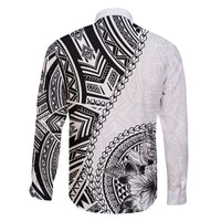 Hibiscus With White Austronesian Tattoo Pattern Family Matching Off The Shoulder Long Sleeve Dress and Hawaiian Shirt - Polynesian Pride