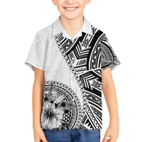 Hibiscus With White Austronesian Tattoo Pattern Family Matching Short Sleeve Bodycon Dress and Hawaiian Shirt - Polynesian Pride