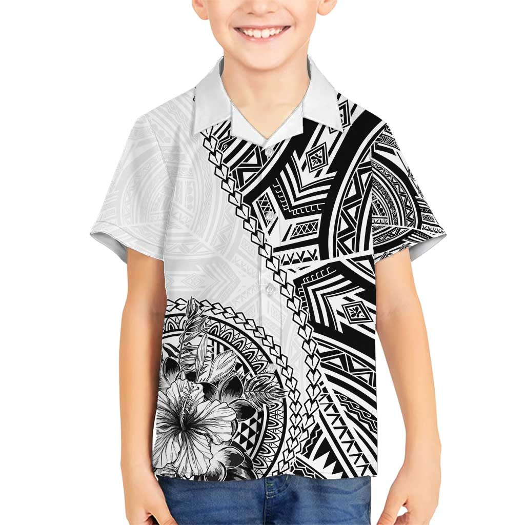 Hibiscus With White Austronesian Tattoo Pattern Family Matching Tank Maxi Dress and Hawaiian Shirt - Polynesian Pride