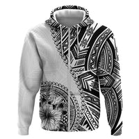 Hibiscus With White Austronesian Tattoo Pattern Hoodie LT05 Zip Hoodie White - Polynesian Pride