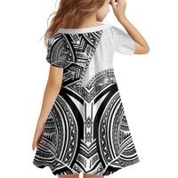 Hibiscus With White Austronesian Tattoo Pattern Kid Short Sleeve Dress - Polynesian Pride