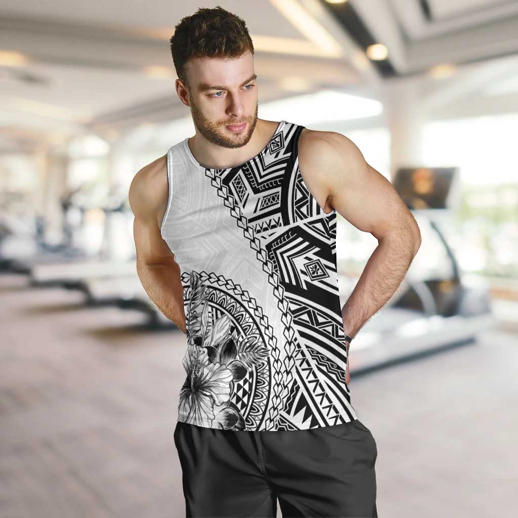 Hibiscus With White Austronesian Tattoo Pattern Men Tank Top - Polynesian Pride