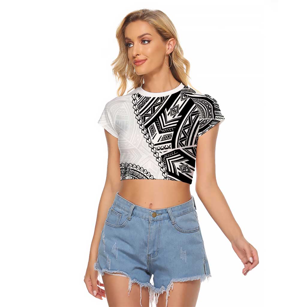Hibiscus With White Austronesian Tattoo Pattern Raglan Cropped T Shirt - Polynesian Pride