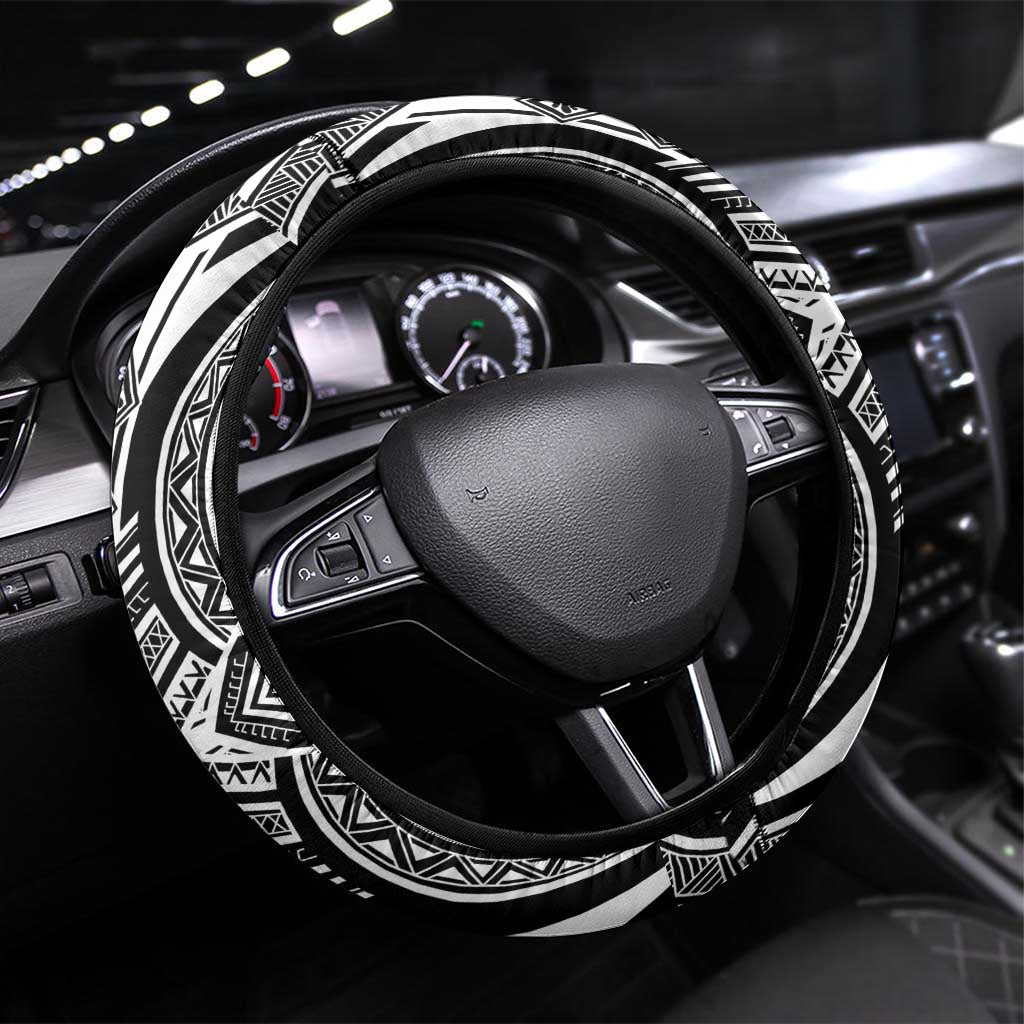 Hibiscus With White Austronesian Tattoo Pattern Steering Wheel Cover - Polynesian Pride
