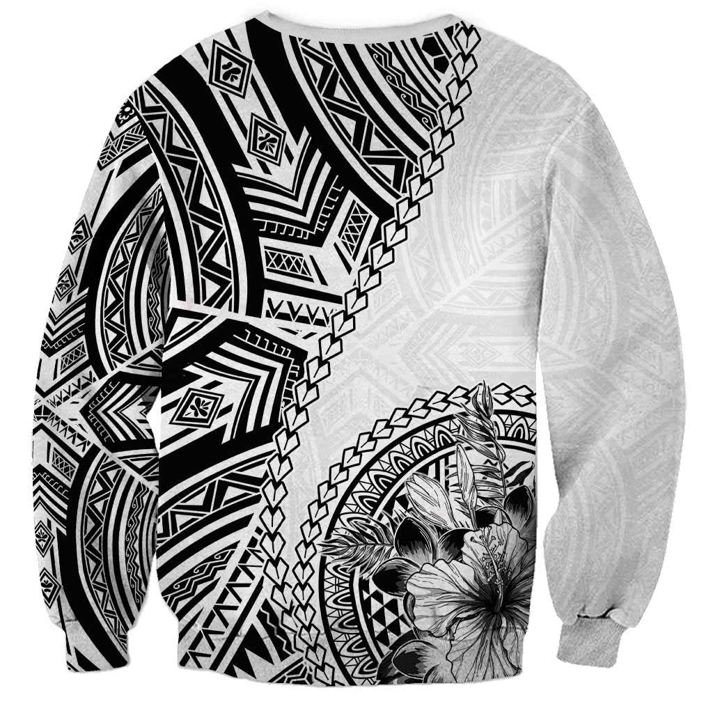 Hibiscus With White Austronesian Tattoo Pattern Sweatshirt - Polynesian Pride