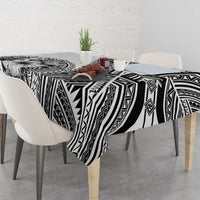 Hibiscus With White Austronesian Tattoo Pattern Tablecloth - Polynesian Pride