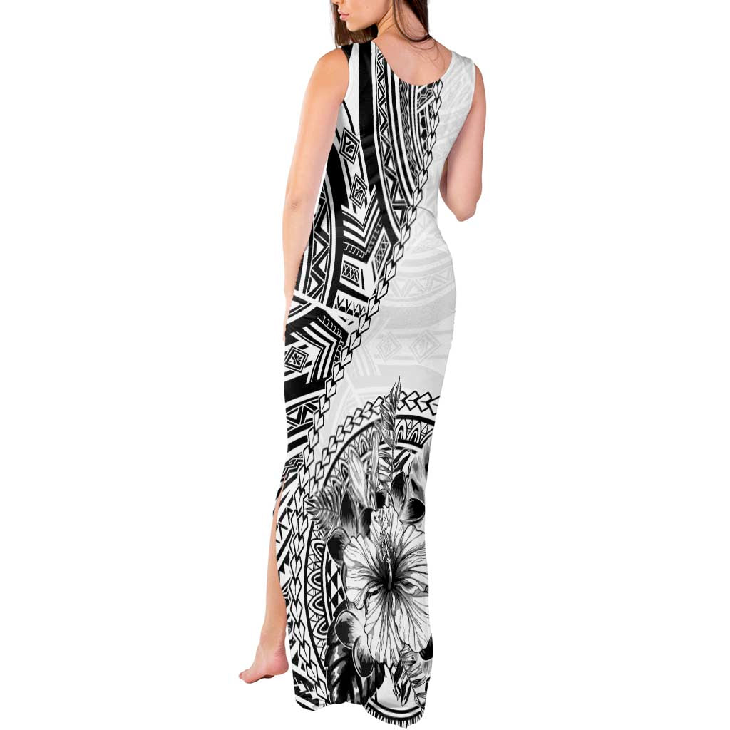 Hibiscus With White Austronesian Tattoo Pattern Tank Maxi Dress - Polynesian Pride