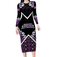 Personalised Aotearoa Moriori Family Matching Long Sleeve Bodycon Dress and Hawaiian Shirt Maori Pattern New Zealand LT05 Mom's Dress Purple - Polynesian Pride