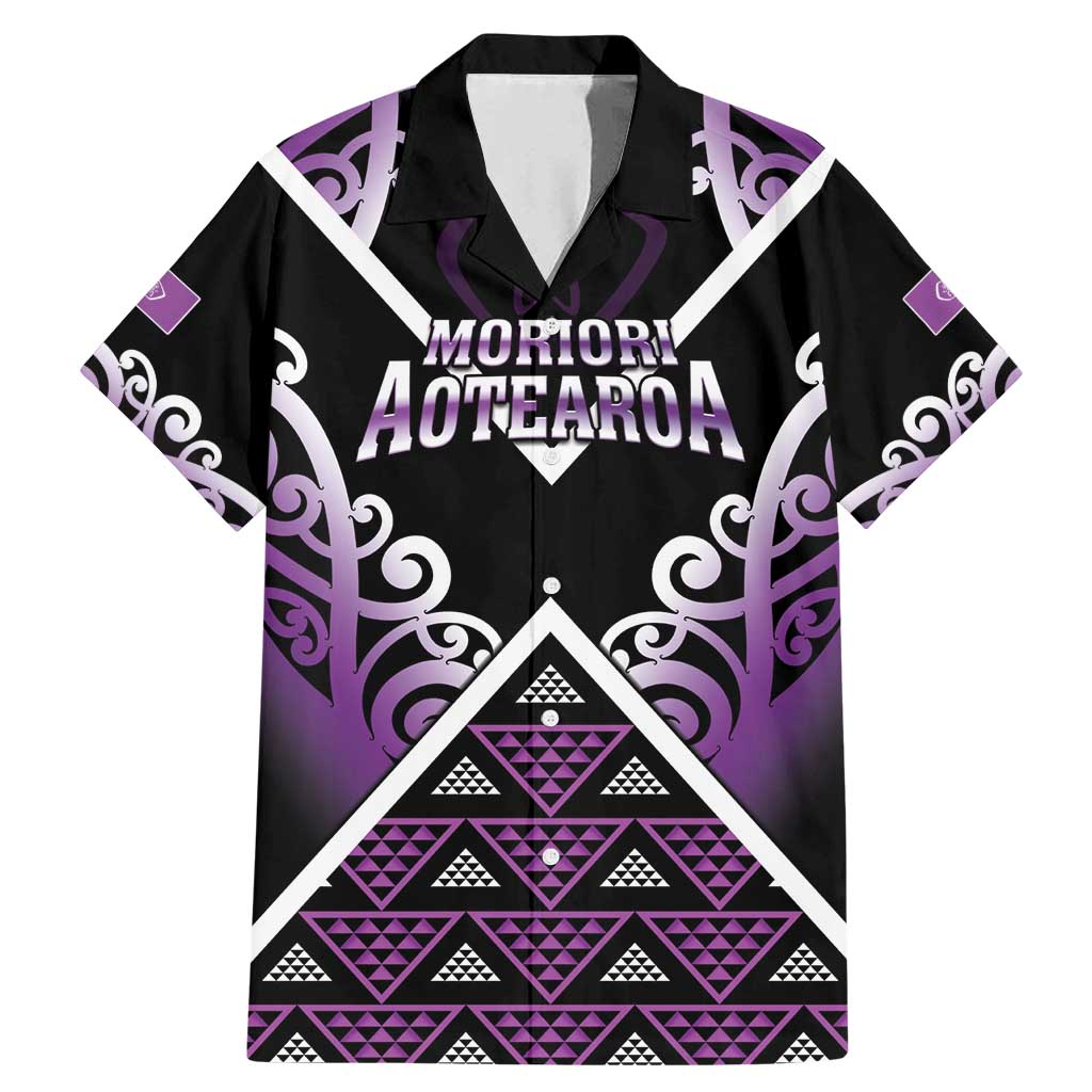 Personalised Aotearoa Moriori Family Matching Mermaid Dress and Hawaiian Shirt Maori Pattern New Zealand LT05 Dad's Shirt - Short Sleeve Purple - Polynesian Pride