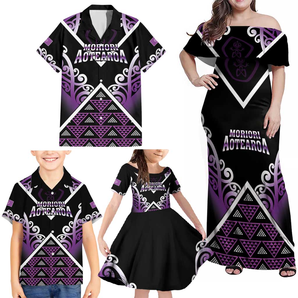 Personalised Aotearoa Moriori Family Matching Off Shoulder Maxi Dress and Hawaiian Shirt Maori Pattern New Zealand LT05 - Polynesian Pride
