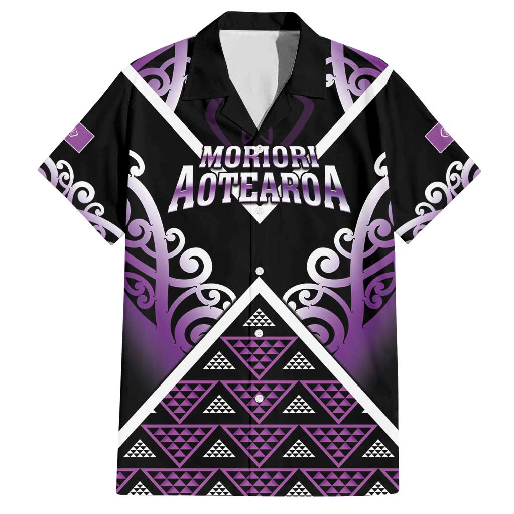Personalised Aotearoa Moriori Family Matching Off Shoulder Maxi Dress and Hawaiian Shirt Maori Pattern New Zealand LT05 Dad's Shirt - Short Sleeve Purple - Polynesian Pride