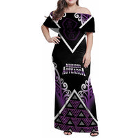 Personalised Aotearoa Moriori Family Matching Off Shoulder Maxi Dress and Hawaiian Shirt Maori Pattern New Zealand LT05 Mom's Dress Purple - Polynesian Pride