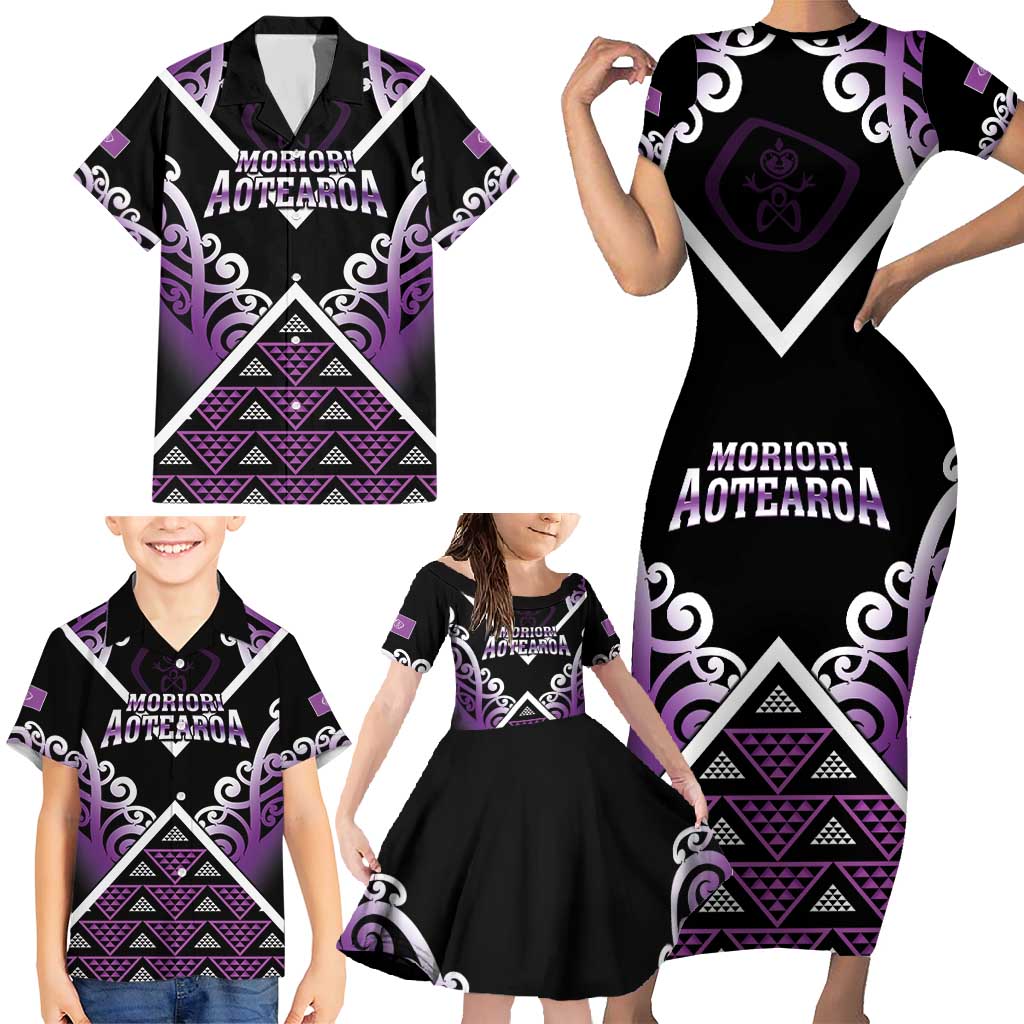 Personalised Aotearoa Moriori Family Matching Short Sleeve Bodycon Dress and Hawaiian Shirt Maori Pattern New Zealand LT05 - Polynesian Pride