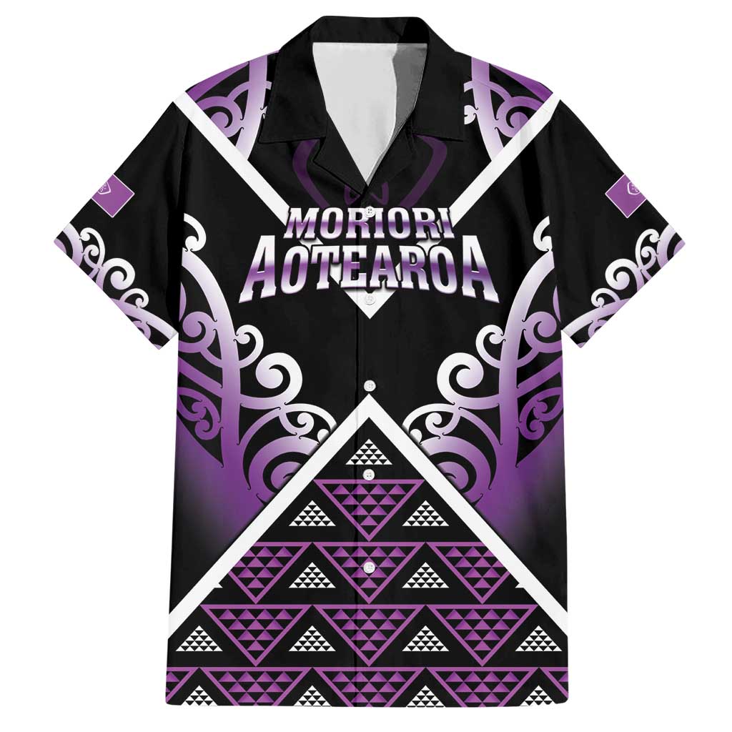 Personalised Aotearoa Moriori Family Matching Short Sleeve Bodycon Dress and Hawaiian Shirt Maori Pattern New Zealand LT05 Dad's Shirt - Short Sleeve Purple - Polynesian Pride