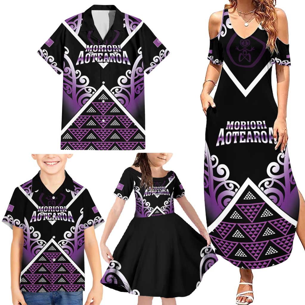Personalised Aotearoa Moriori Family Matching Summer Maxi Dress and Hawaiian Shirt Maori Pattern New Zealand LT05 - Polynesian Pride