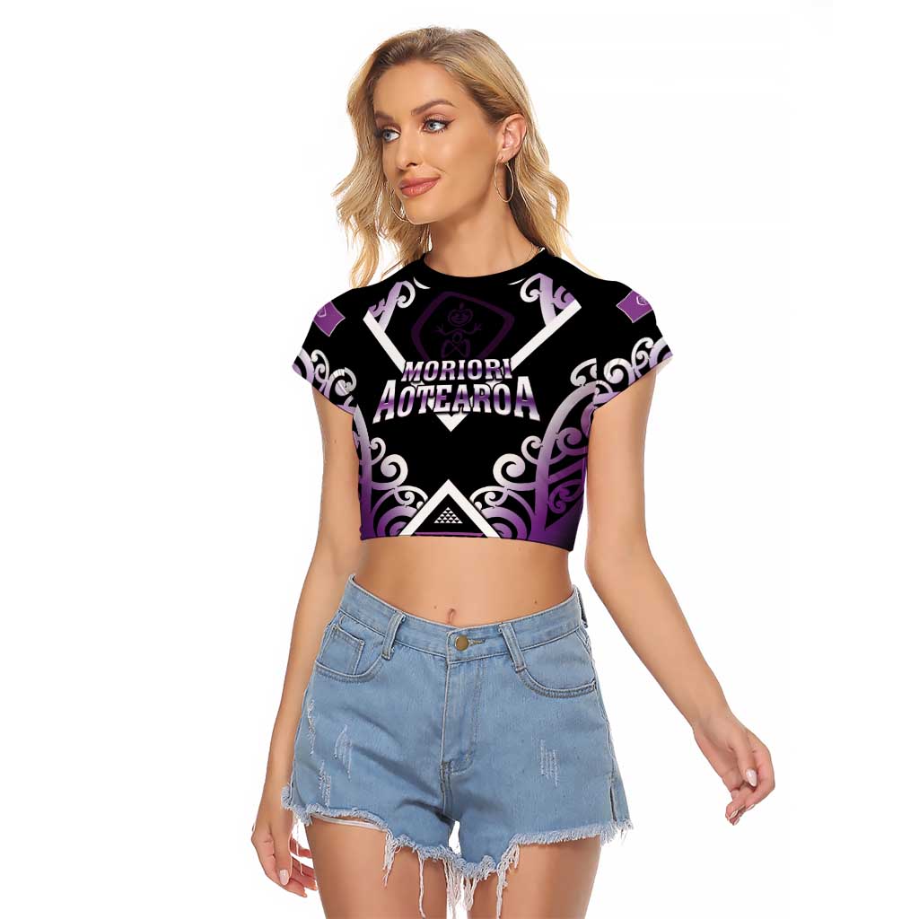 Personalised Aotearoa Moriori Raglan Cropped T Shirt Maori Pattern New Zealand - Polynesian Pride