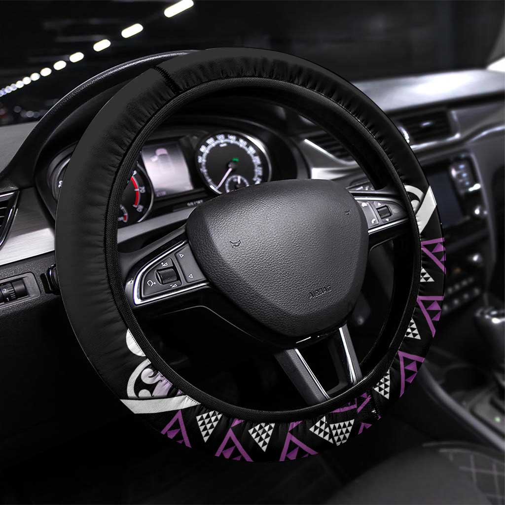 Aotearoa Moriori Steering Wheel Cover Maori Pattern New Zealand LT05 Universal Fit Purple - Polynesian Pride