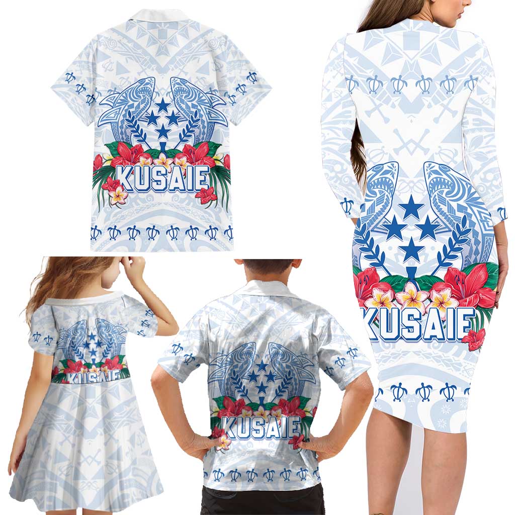 Happy Kosrae Liberation Day Family Matching Long Sleeve Bodycon Dress and Hawaiian Shirt Polynesian Shark Turtle Motif LT05 - Polynesian Pride