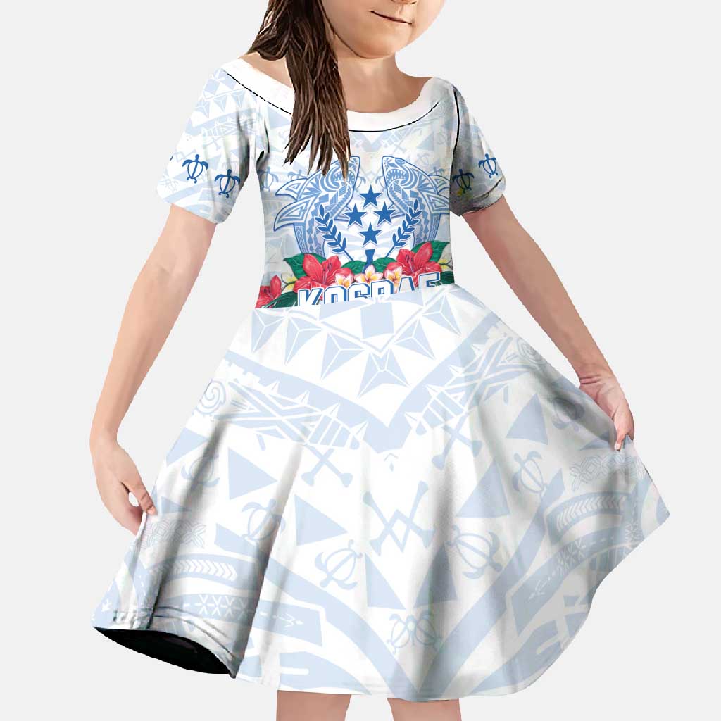 Happy Kosrae Liberation Day Family Matching Mermaid Dress and Hawaiian Shirt Polynesian Shark Turtle Motif LT05 Daughter's Dress White - Polynesian Pride