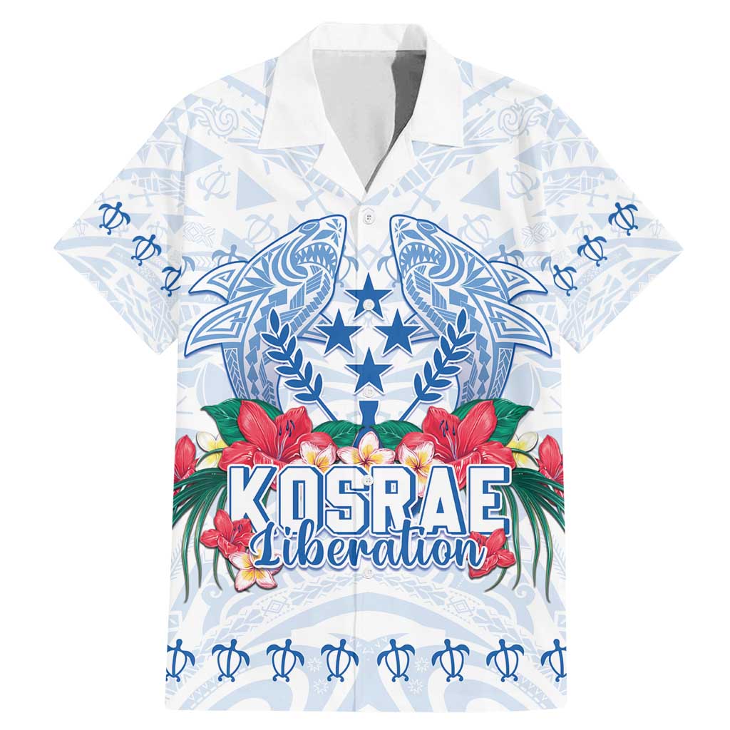 Happy Kosrae Liberation Day Family Matching Mermaid Dress and Hawaiian Shirt Polynesian Shark Turtle Motif LT05 Dad's Shirt - Short Sleeve White - Polynesian Pride
