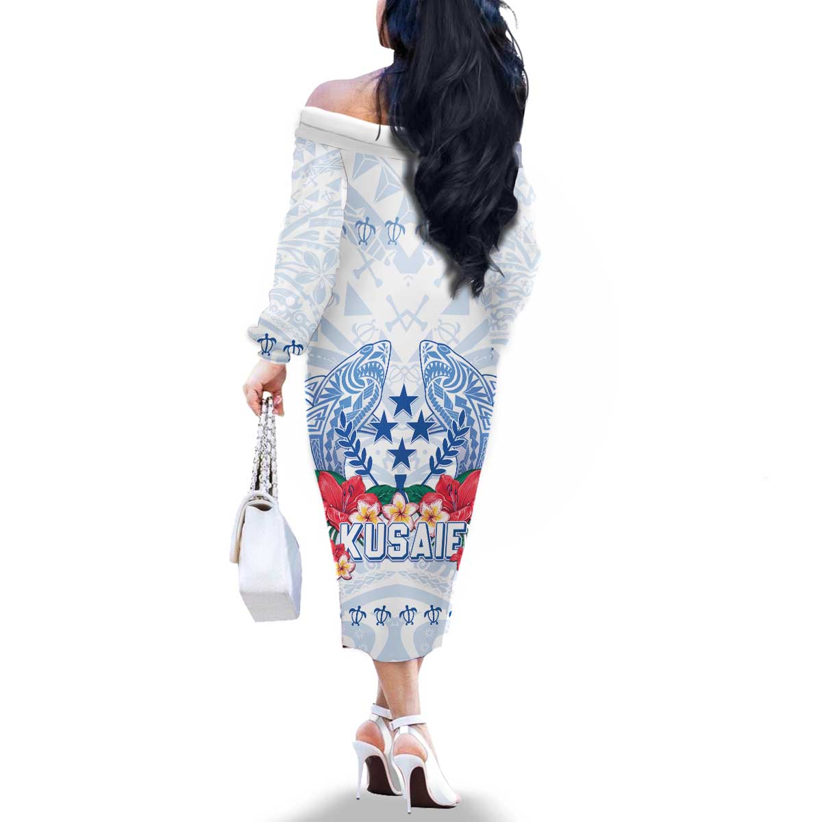 Happy Kosrae Liberation Day Family Matching Off The Shoulder Long Sleeve Dress and Hawaiian Shirt Polynesian Shark Turtle Motif LT05 - Polynesian Pride