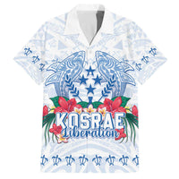 Happy Kosrae Liberation Day Family Matching Off Shoulder Short Dress and Hawaiian Shirt Polynesian Shark Turtle Motif LT05 Dad's Shirt - Short Sleeve White - Polynesian Pride