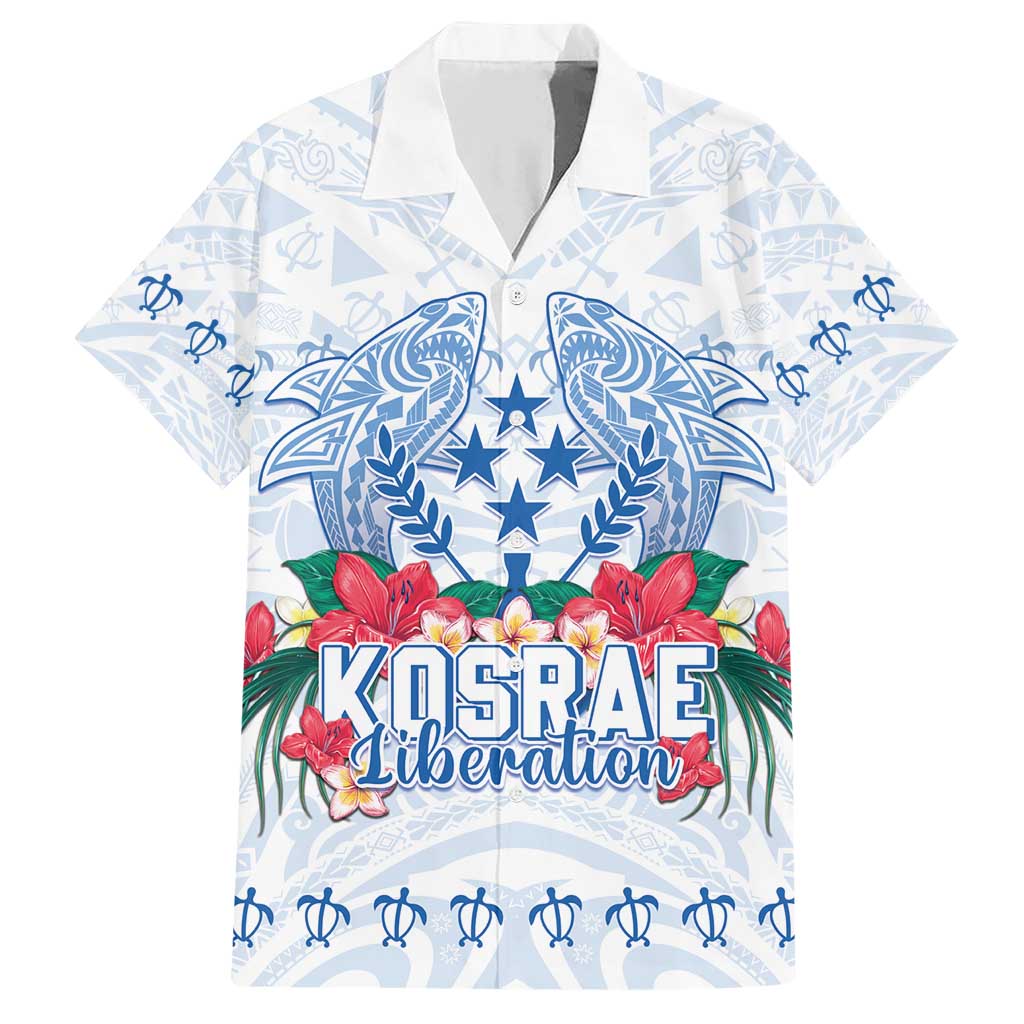 Happy Kosrae Liberation Day Family Matching Short Sleeve Bodycon Dress and Hawaiian Shirt Polynesian Shark Turtle Motif LT05 Dad's Shirt - Short Sleeve White - Polynesian Pride