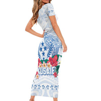 Happy Kosrae Liberation Day Family Matching Short Sleeve Bodycon Dress and Hawaiian Shirt Polynesian Shark Turtle Motif LT05 - Polynesian Pride