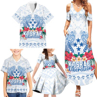 Happy Kosrae Liberation Day Family Matching Summer Maxi Dress and Hawaiian Shirt Polynesian Shark Turtle Motif LT05 - Polynesian Pride