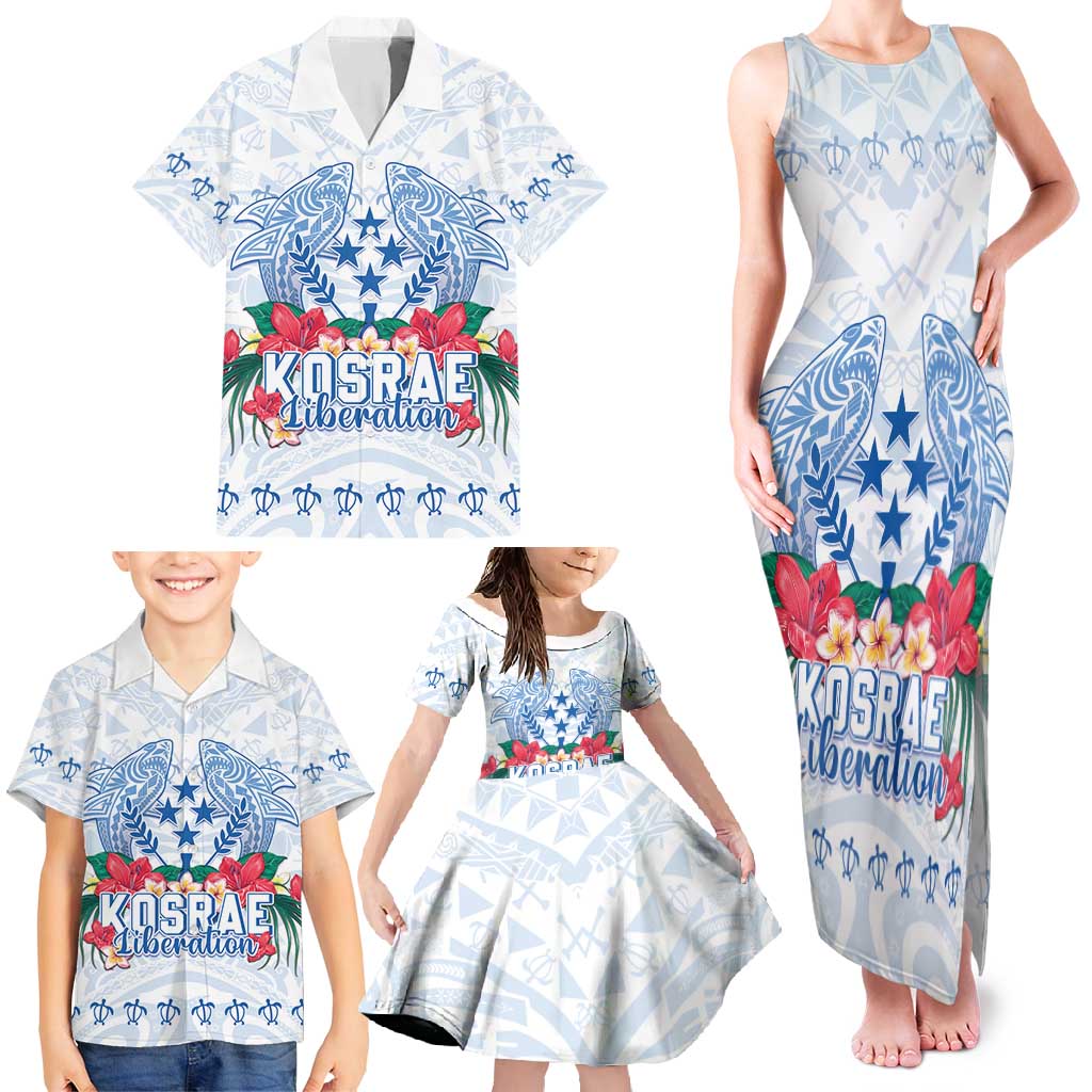 Happy Kosrae Liberation Day Family Matching Tank Maxi Dress and Hawaiian Shirt Polynesian Shark Turtle Motif LT05 - Polynesian Pride