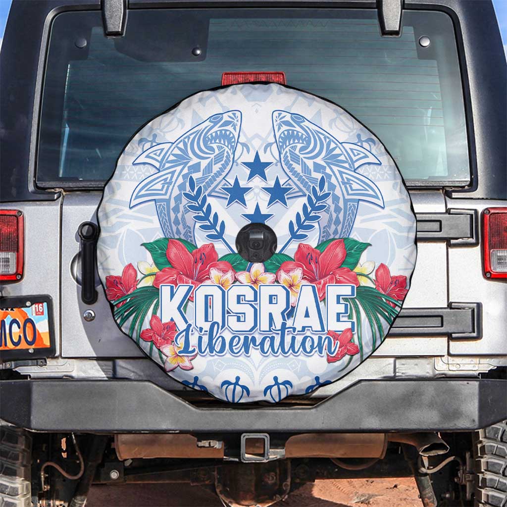 Happy Kosrae Liberation Day Spare Tire Cover Polynesian Shark Turtle Motif LT05 White - Polynesian Pride